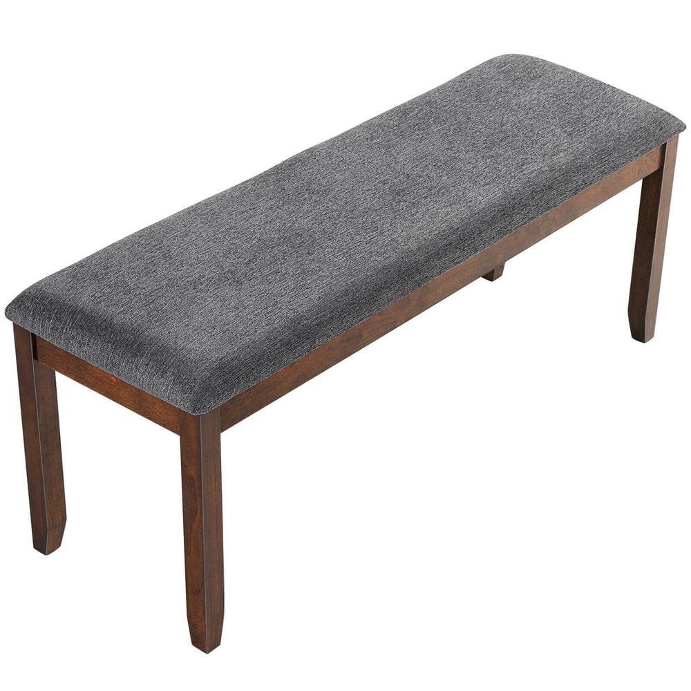 47.5" Gray Linen Upholstered Wood Dining Bench