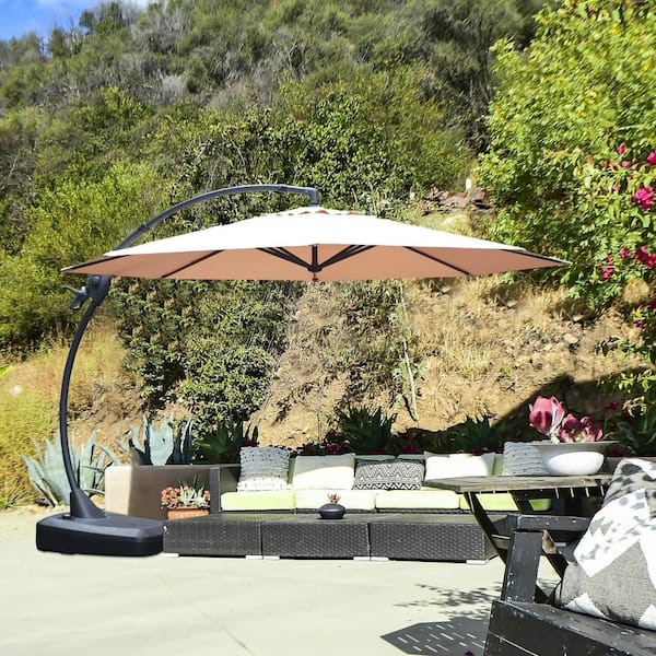 11 ft. Aluminum Pole Octagon Cantilever Patio Umbrella Fade Resistant and UV Protected with Base in Beige