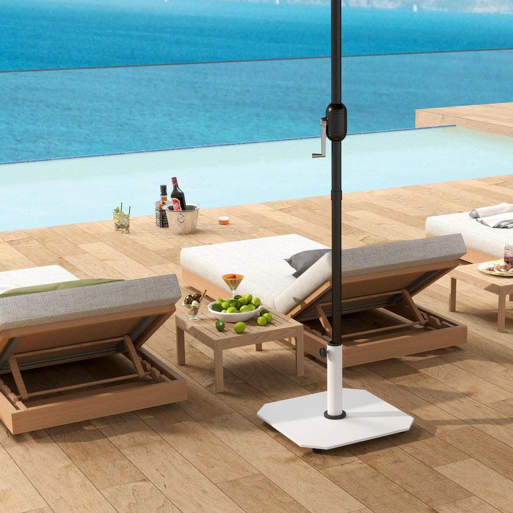 White Metal Square Patio Umbrella Base with Adjustable Pads
