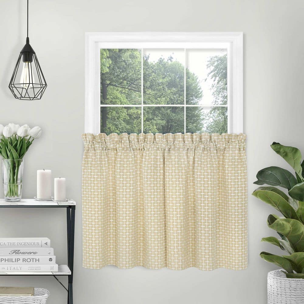 Tan Light Filtering Sill Length Rod Pocket Tier Curtains