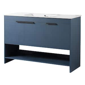 Phoenix 48 in. W x 18.32 in. D x 33.5 in. H Bath Vanity in Navy Blue with White Ceramic Top