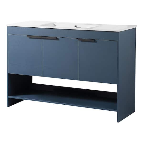 FINE FIXTURES Phoenix 48 in. W x 18.32 in. D x 33.5 in. H Bath Vanity in Navy Blue with White Ceramic Top