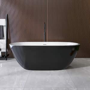 Moray 65 in. x 29 in. Acrylic Flatbottom Freestanding Soaking Non-Whirlpool Bathtub with Pop-up Drain in Glossy Black