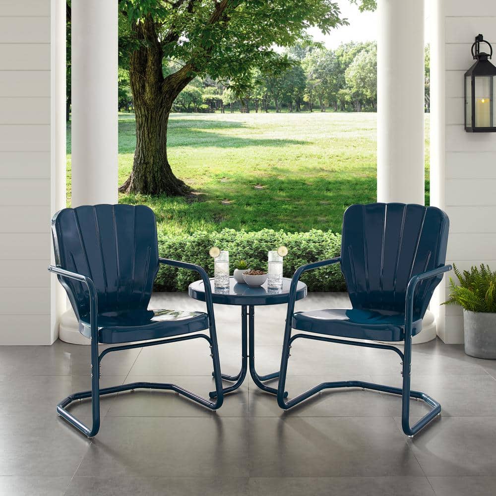 Vintage Navy Clamshell 2-Person Metal Outdoor Seating Set