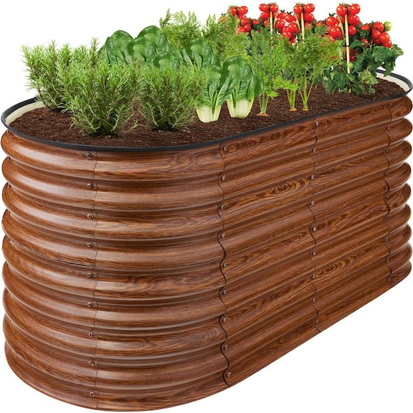 Best Choice Products 4 ft. x 2 ft. x 2 ft. Wood Grain Oval Steel Raised Garden Bed Planter Box for Vegetables, Flowers, Herbs