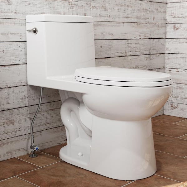 (1-Piece) ADA Height 1.28 GPF Single Flush Elongated Toilet in White with 3 in. Toilet Seat Riser, Map Flush 1000g