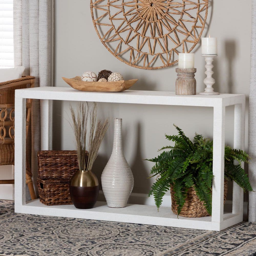 Oaklynn 53.5 in. White Rectangle Grasscloth Wicker Console Table price history on PriceWatchPro
