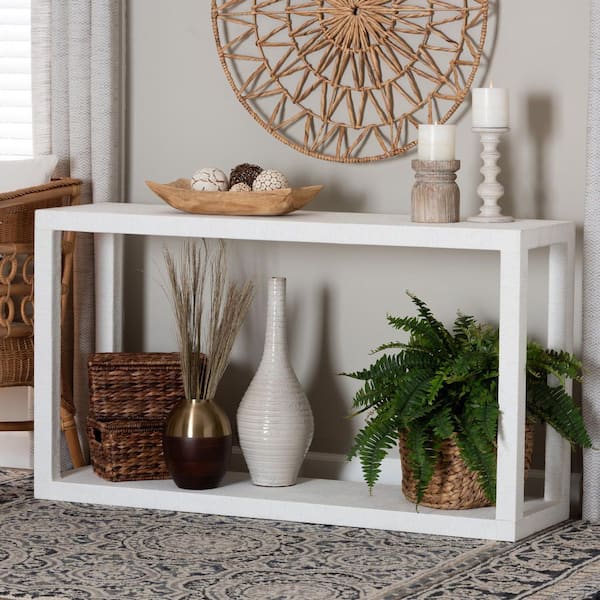 bali & pari Oaklynn 53.5 in. White Rectangle Grasscloth Wicker