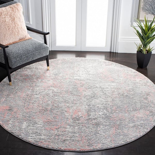 Meadow 5 ft. x 5 ft. Gray/Pink Distressed Marble Round Area Rug