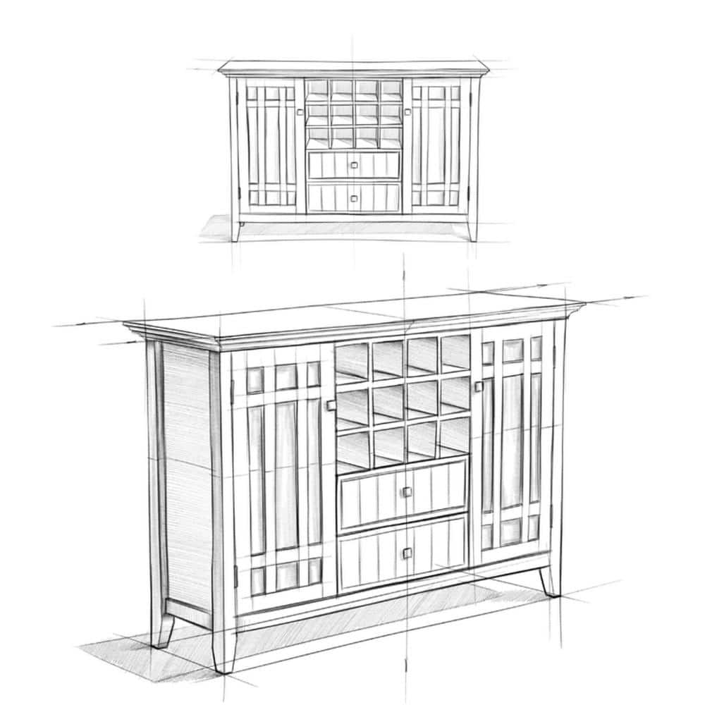 Dark Chestnut Brown Solid Wood Sideboard Buffet with Wine Rack
