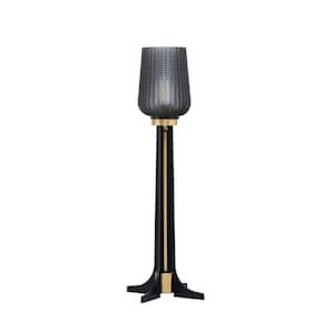 Delgado 24.25 in. Matte Black & New Age Brass Accent Lamp Smoke Textured Glass Shade