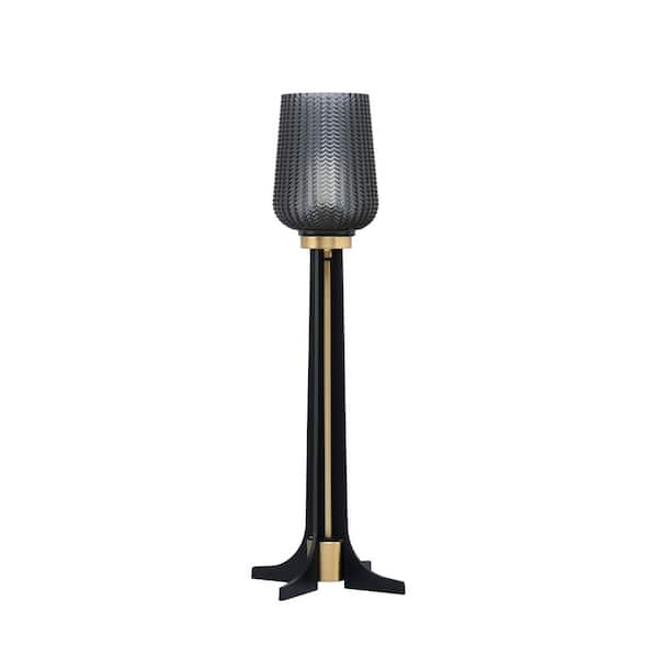 Unbranded Delgado 24.25 in. Matte Black & New Age Brass Accent Lamp Smoke Textured Glass Shade