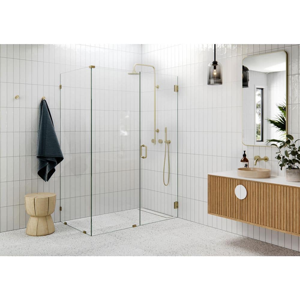 Satin Brass Frameless Glass Shower Enclosure with Hinged Door