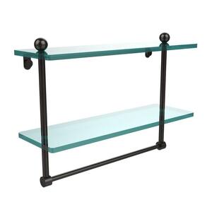 16 in. L x 12 in. H x 5 in. W 2-Tier Clear Glass Bathroom Shelf with Towel Bar in Oil Rubbed Bronze