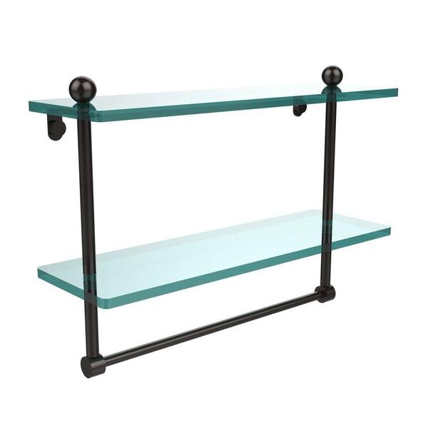 Allied Brass 16 in. L x 12 in. H x 5 in. W 2-Tier Clear Glass Bathroom Shelf with Towel Bar in Oil Rubbed Bronze