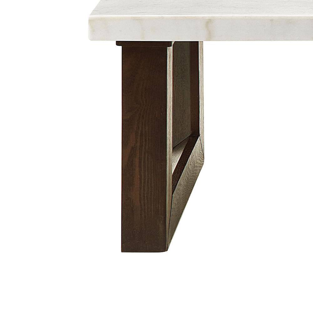 Edwyn 48'' White Marble Top and Brown Wood Coffee Table