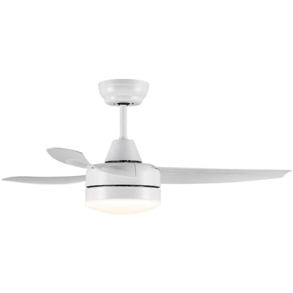Jushua 42 in. Integrated LED Lighting Ceiling Fan with Remote Control, 3-Pieces White ABS Blades