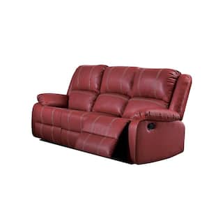 Zuriel 81 in. Red Flared Arm Faux Leather Rectangle 3-Seats Sofa
