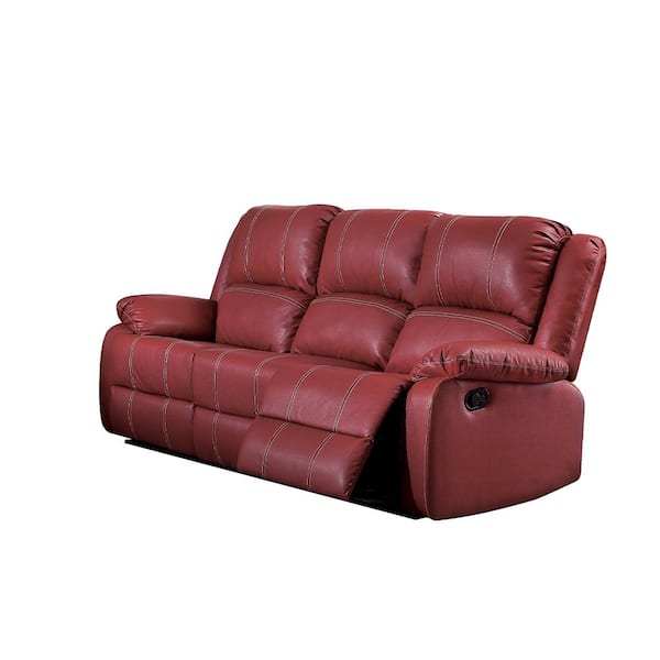 Acme Furniture Zuriel 81 in. Red Flared Arm Faux Leather Rectangle 3-Seats Sofa