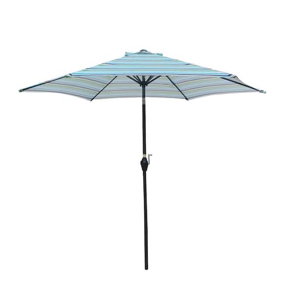 Unbranded 9 ft. Market Patio Umbrella with Push Button in Blue Striped