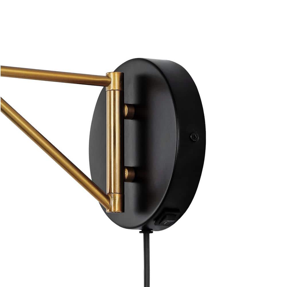 Lynn 15" Black and Brass Gold Iron Swing Arm Wall Sconce