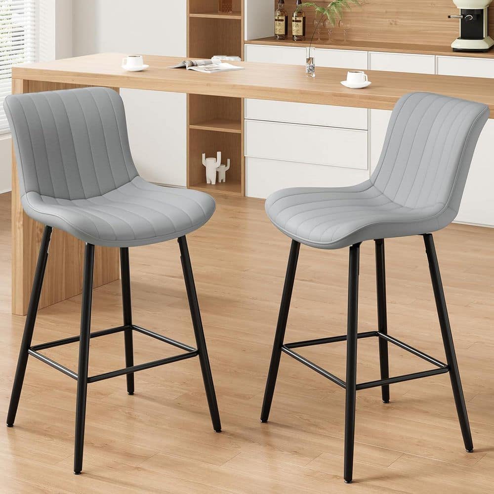 Gray Faux Leather Counter Height Bar Stools (Set of 2)