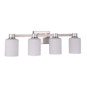 Bretton 28.13 in. 4 Light Polished Nickel Finish Vanity Light with White Frosted Glass Shade