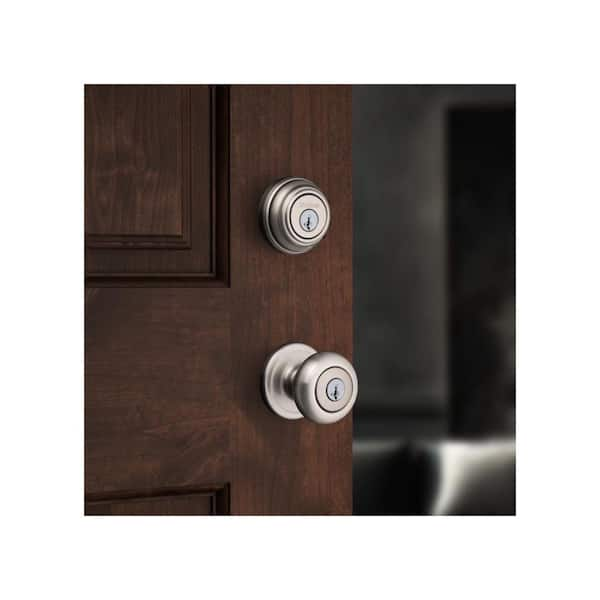 Juno Satin Nickel Exterior Entry Door Knob and Single Cylinder Deadbolt Combo Pack Featuring SmartKey Security