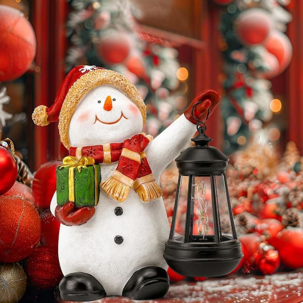 7 in. x 9 in. Resin Multi-Colored Solar Christmas Snowman Garden
