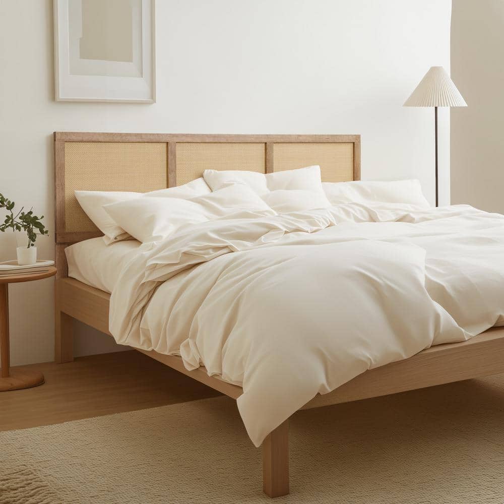 Natural Rubberwood and Rattan King Headboard