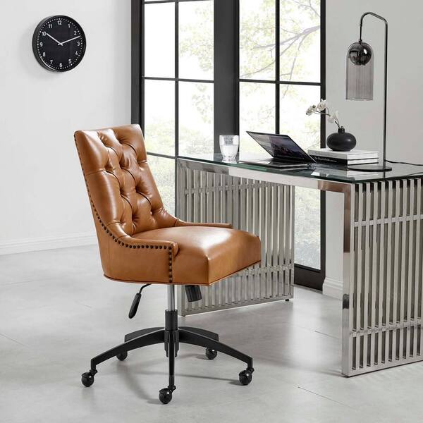 Faux Leather Tufted Button Retro Office Chair Swivel Computer Desk Rolling Seat 