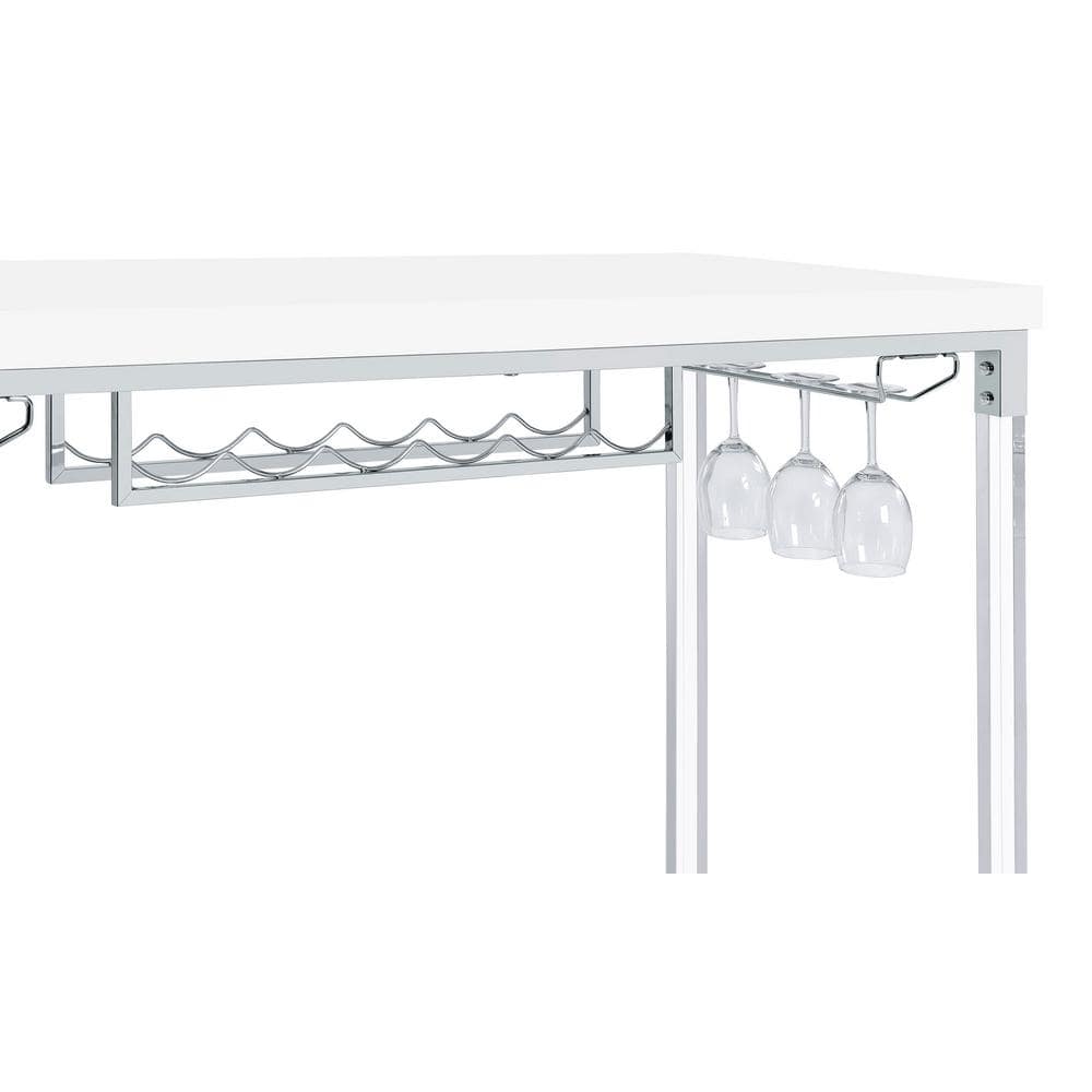 White High Gloss Bar Height Table with Acrylic Legs and Wine Storage