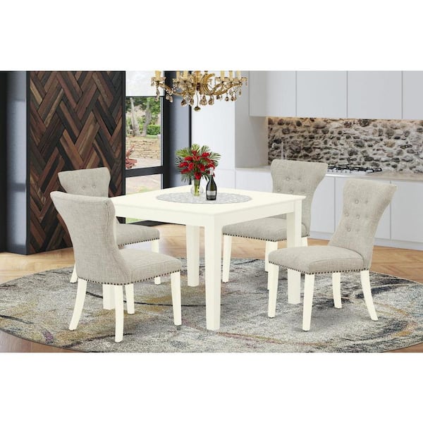 East West Furniture 5-Piece Linen White Finish Solid Wood Top - Dining Room Set with High Back - Seats 4