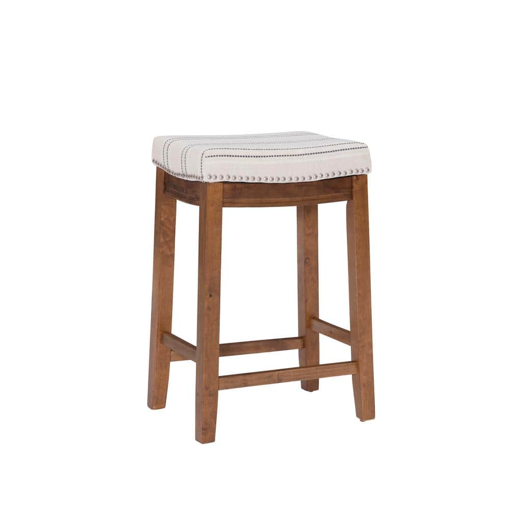 Concord 26.5 in. Brown and Beige Striped Backless Wood Counter Stool with F