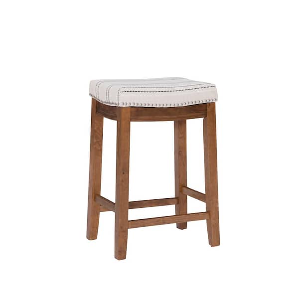 Linon Home Decor Concord 26.5 in. Brown and Beige Striped Backless Wood Counter Stool with Fabric Seat