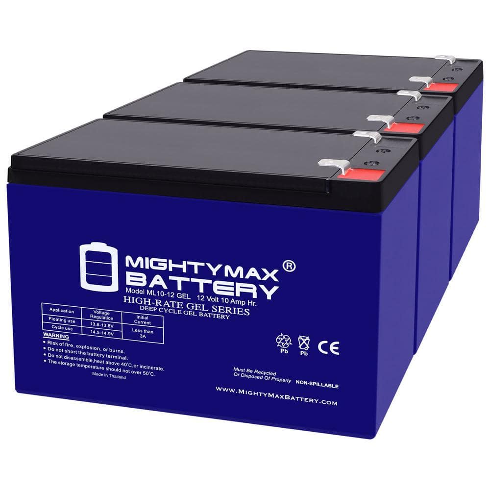 12-Volt 10AH GEL F2 Replacement Battery Compatible with WP10-12SE, BP10-12T2 - 3 Pack price history on PriceWatchPro