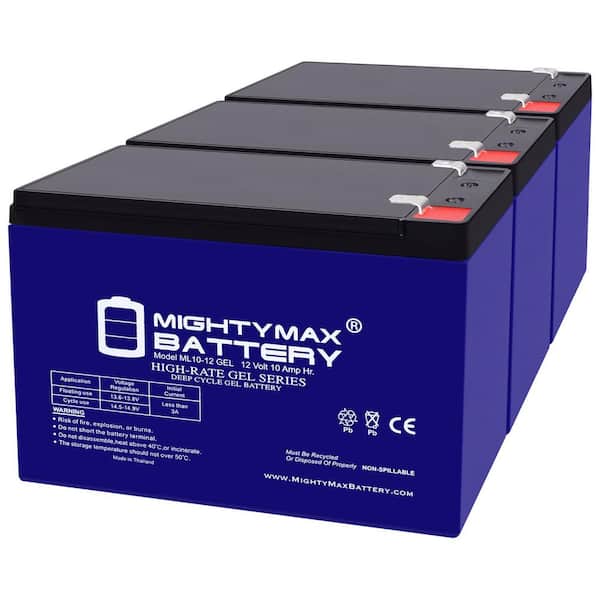 MIGHTY MAX BATTERY 12V 10AH GEL F2 Replacement Battery Compatible with WP10-12SE, BP10-12T2 - 3 Pack