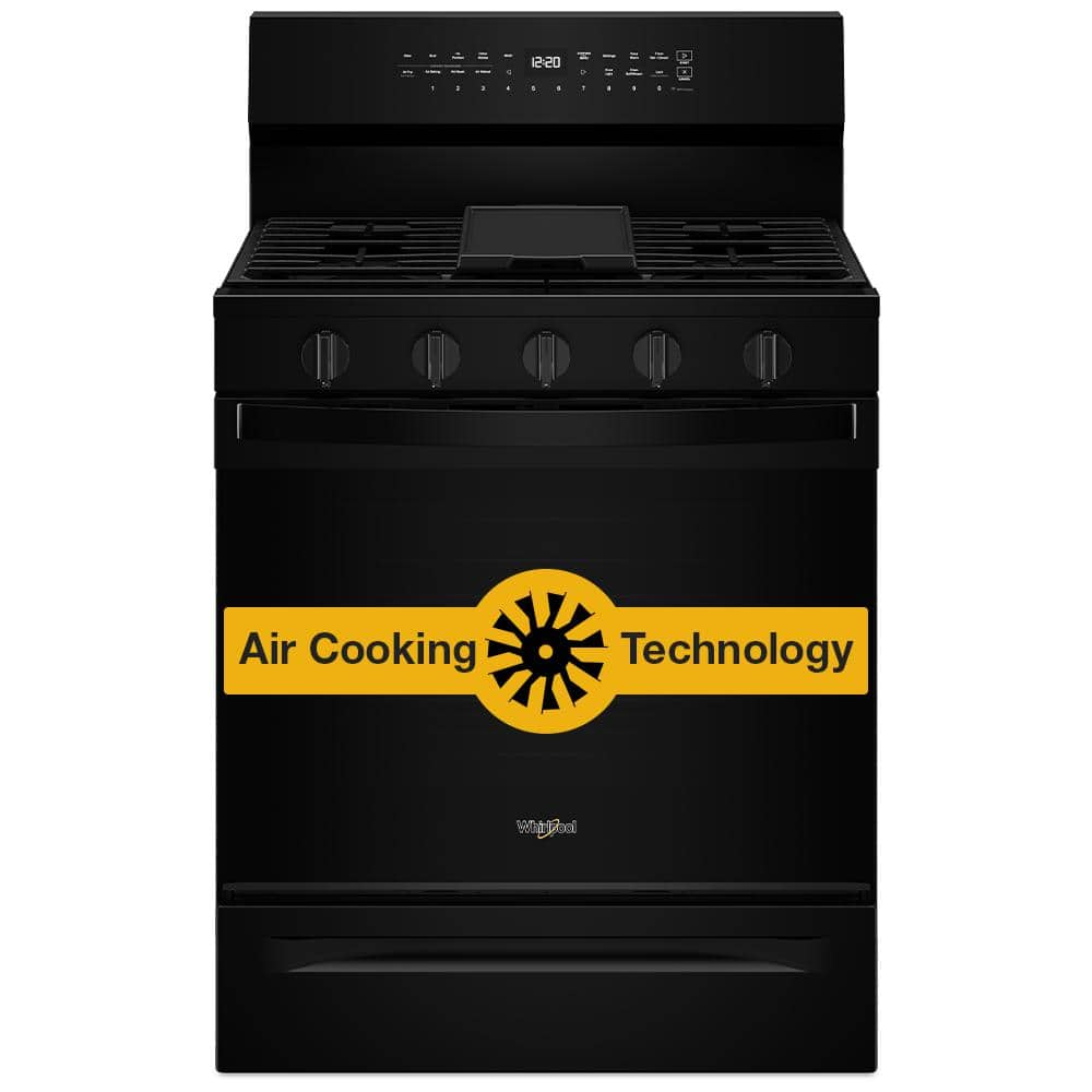 Whirlpool 30 in. 5-Burners Freestanding Gas Smart Range in Black with Air Cooking Technology