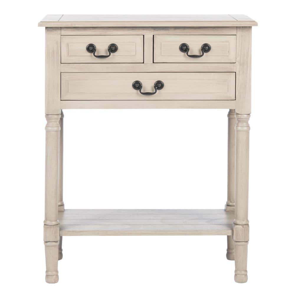 Greige Wood and Metal 3-Drawer Console Table with Storage