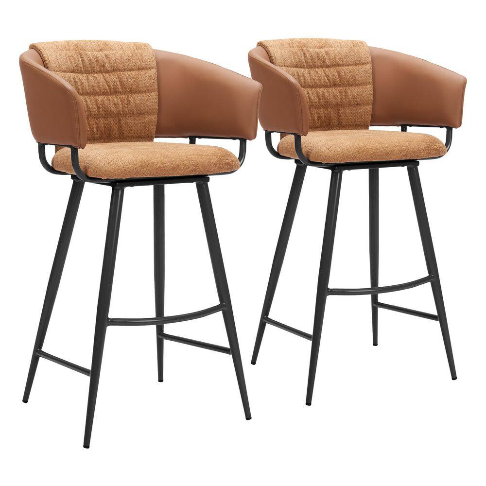 Two brown bar stools side by side.