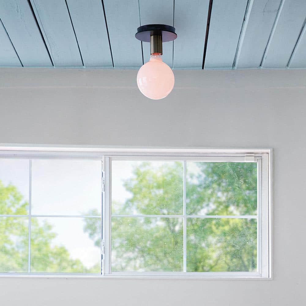 Lacquered Brass and Black Mid-Century Modern Flush Mount Light