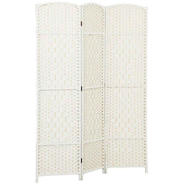 70.9 in. 3-Panel Tall Folding Privacy Screen, Hand-Woven Freestanding Room Divider, White