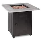 The Wakefield 28 in. x 24.8 in. Square Steel Base Resin Mantel LP Gas Fire Pit Table in Concrete Grey and Black