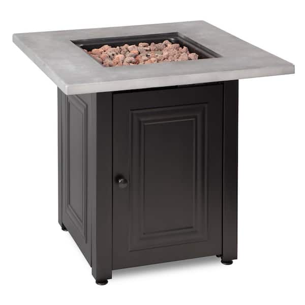 FIRE ISLAND The Wakefield 28 in. x 24.8 in. Square Steel Base Resin Mantel  LP Gas Fire Pit Table in Concrete Grey and Black GAD15410M - The Home Depot