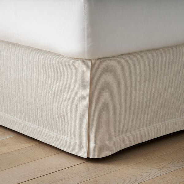 Company Cotton 18 in. Textured Stripe Ivory Queen Bed Skirt