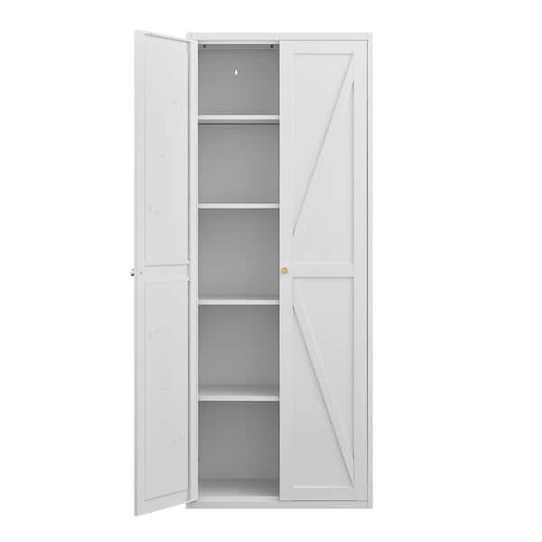 White 71 in. Accent Office Garage Storage Cabinet with 4 Adjustable Shelves and Lock