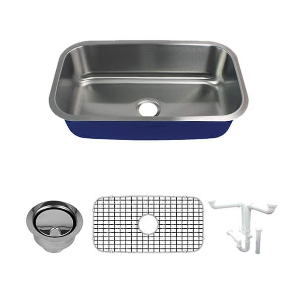 Transolid Meridian All-In-One Undermount Stainless Steel 31.5 in. Single Bowl Kitchen Sink in Brushed Stainless Steel