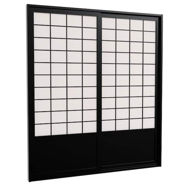 7 ft. Black Shoji 2-Panel Sliding Door