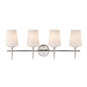 Horizon 30.5 in. 4-Light Brushed Nickel Bathroom Vanity Light Fixture with Frosted Glass Shades