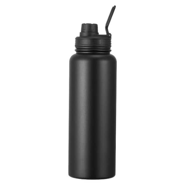 Insulated Water Bottle 40 oz. Black Stainless Steel Hydration Flask with Wide Mouth Lid, Double-Walled, Leakproof